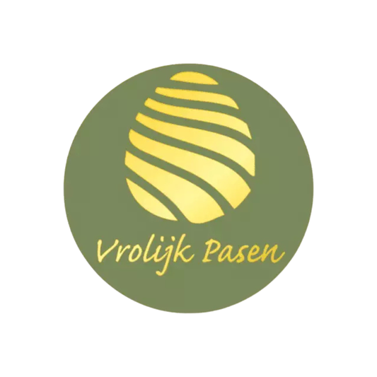 Paas Etiketten Vrolijk Pasen - Luxe Groen Metallic Goud Ø39mm - 250 Stuks