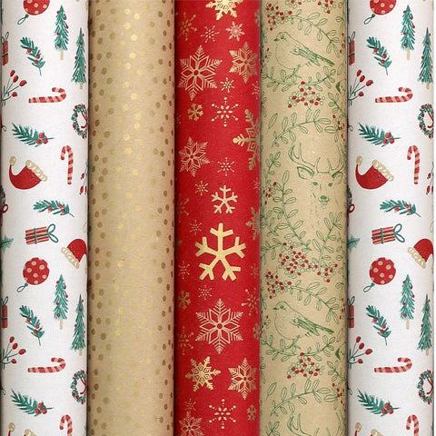 Wintergarden - Set van 5 rollen duurzaam inpakpapier - FSC gerecycled - 70x200cm - 70/80 grams