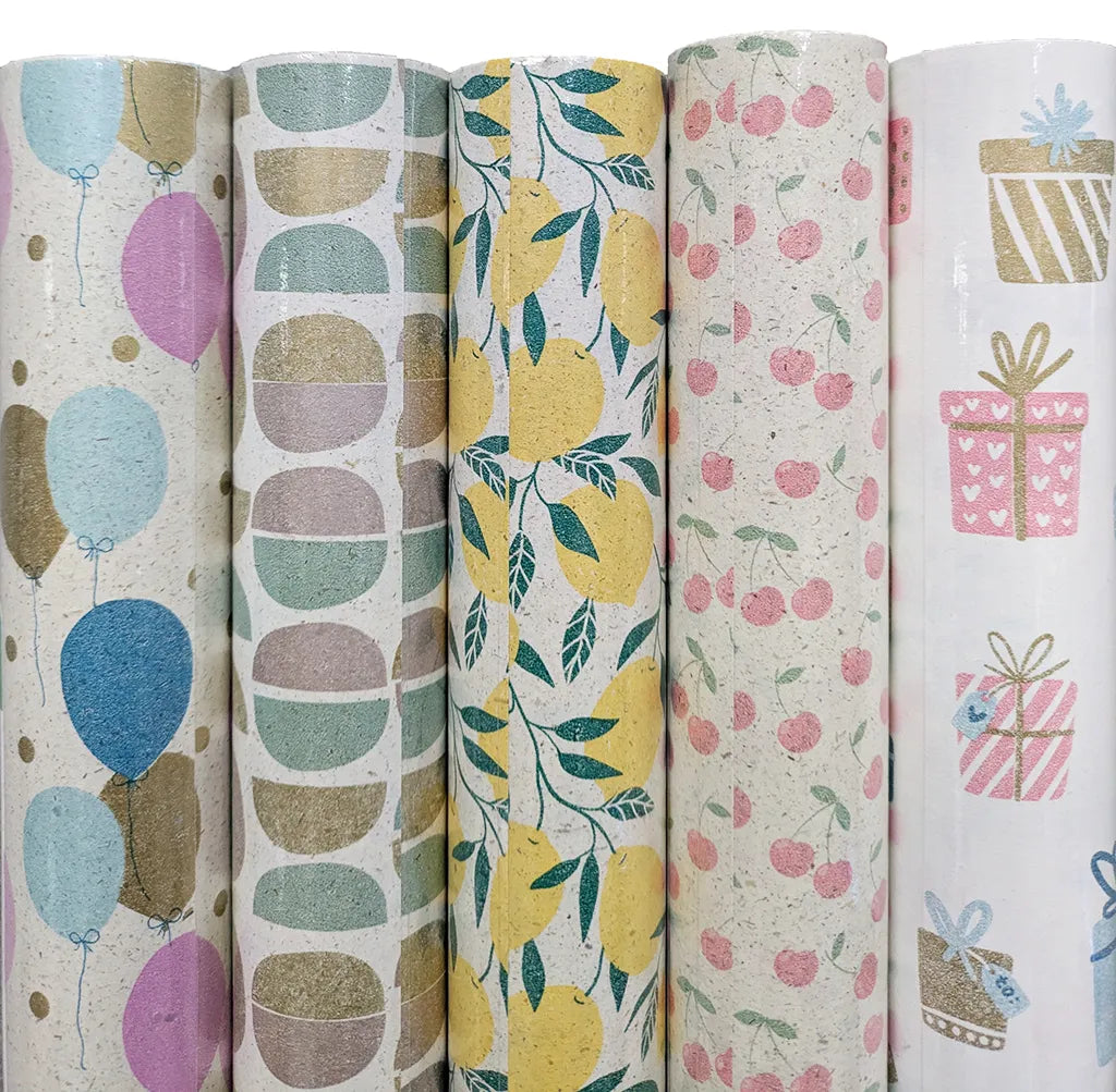 Assorti 5 rollen inpakpapier vrolijke mix - 70cm x 2m - FSC Mix - consumentenrol (Copy)