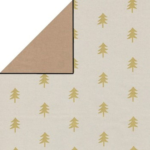 Kerst inpakpapier wit met gouden kerstbomen - Kadopapier.net