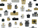 Little Presents rol inpakpapier met kadootjes in zwart, goud en zilver - Kadopapier.net