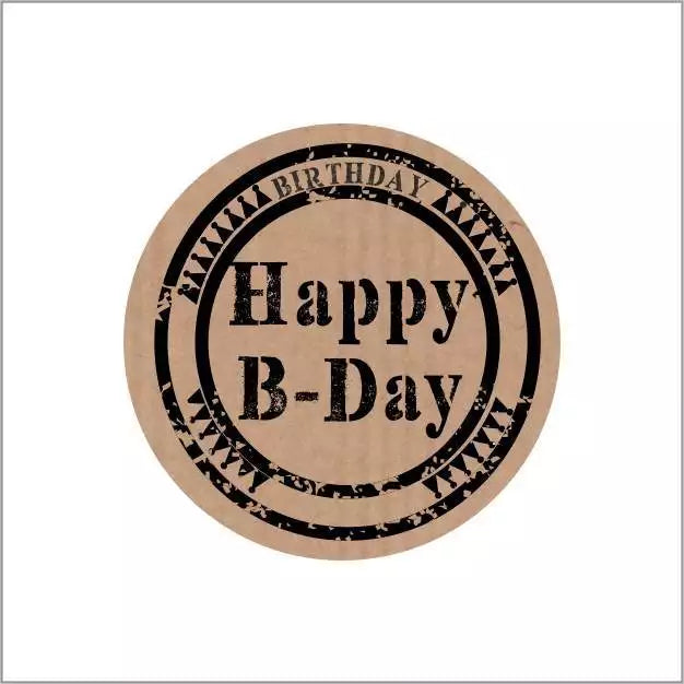 Happy B-Day Stickers - Ronde Kraft Etiketten - 35mm - Zwarte Bedrukking - 500 stuks