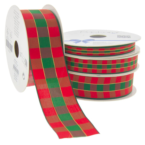 Tartan Lint – Schots Lint, Schotse Ruit & Geruit Lint met Gouden Stiksel en Geweven Rand – 4 Maten!